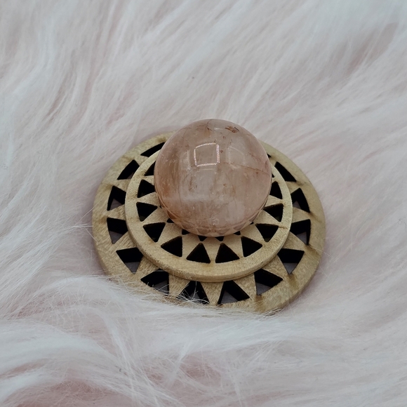 Strawberry Quartz Crystal Stone Sphere & Wooden Sphere Display Holder - Picture 9 of 9